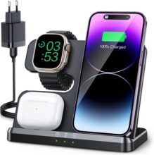 JARGOU 3 in 1 Wireless Charger – Kabelloses Ladegerät, Induktive Ladestation für Apple Watch und iPhone